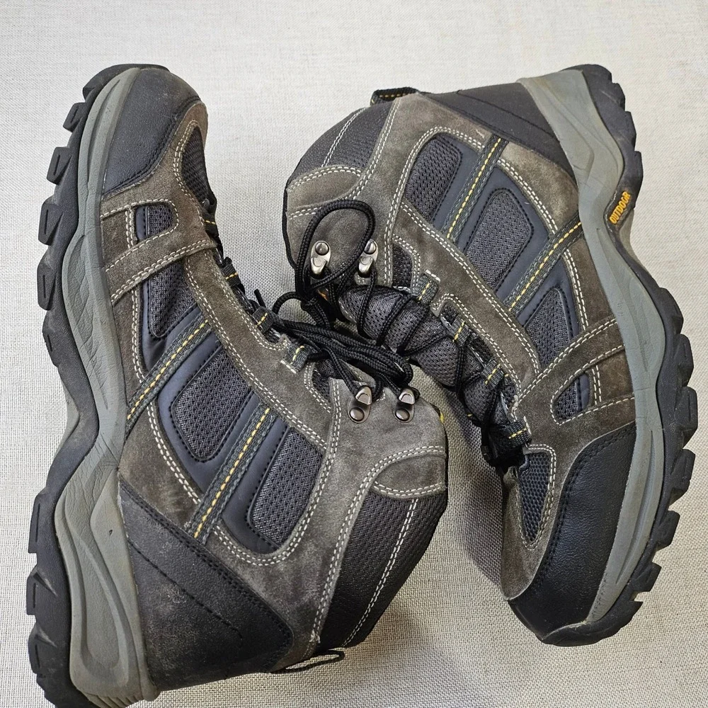 Junction Hiking Boots Mens 11.5 Gray Black Leather Mesh Mid Top Outdoor 341059